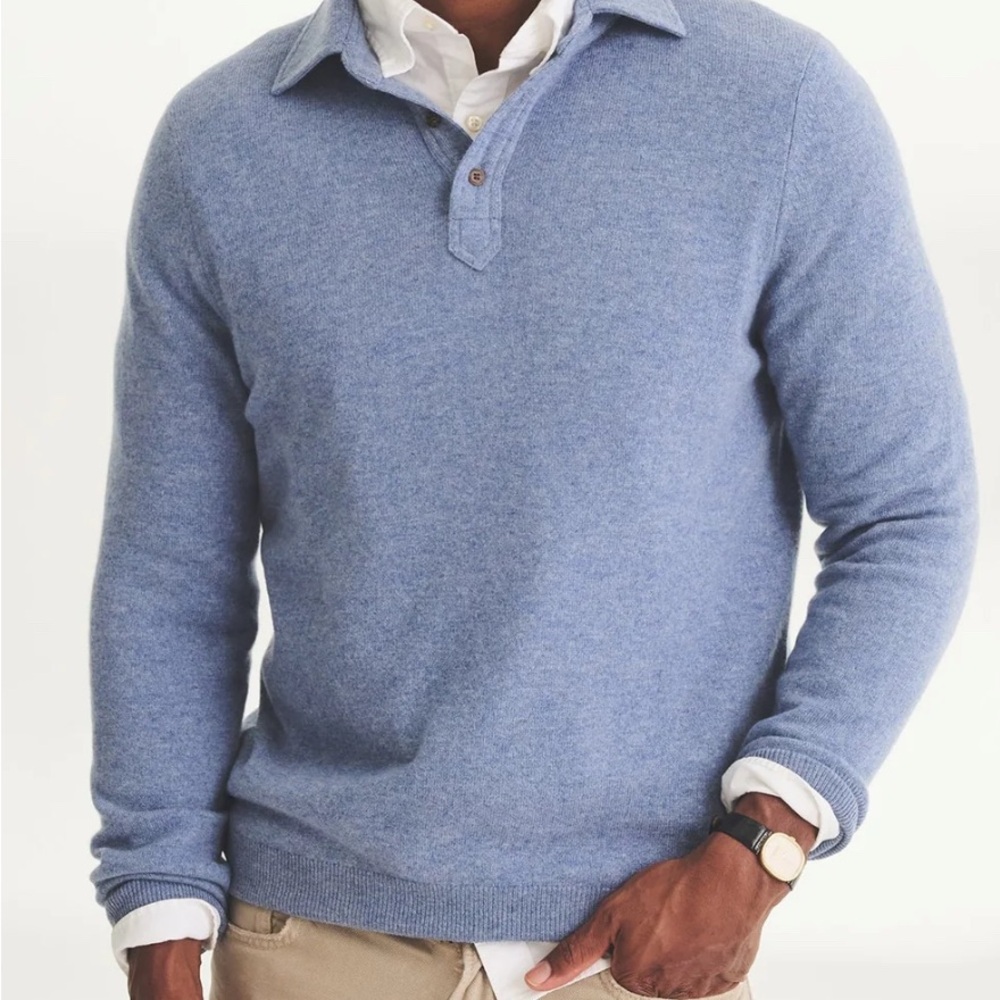 NAADAM Blue Signature 100% Cashmere Long Sleeve Polo